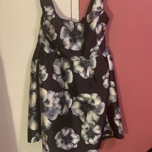 Geode Black Floral A-Line Dress with White Bloom Print